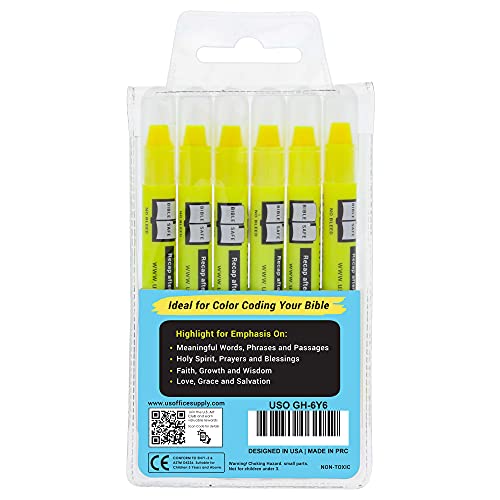 U.S. Office Supply Bible Safe Gel Highlighters, 6 Pack Set - 6 Different Bright Neon Fluorescent Highlight Colors Yellow, Orange, Pink, Purple, Green, Blue - Won't Bleed, Fade or Smear - Study Guide