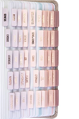 DiverseBee Laminated Bible Tabs (Rose Gold Embossed Lettering), Bible Journaling Supplies, Bible Book Tabs, Christian Gift, 66 Bible Tabs Old and New Testament, Includes 11 Blank Tabs (Pearl)