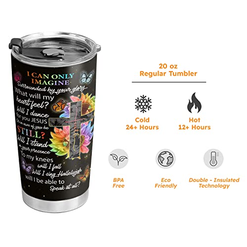 64HYDRO 20oz Christian Gifts for Women, Butterfly Gifts for Women, Coffee Gifts for Women, Inspirational Tumbler, I Can Only Imagine, Faith Butterfly Tumbler Cup, Insulated Travel Coffee Mug with Lid