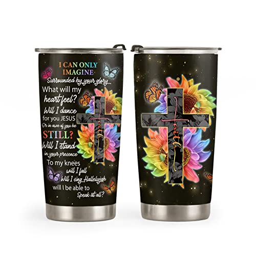 64HYDRO 20oz Christian Gifts for Women, Butterfly Gifts for Women, Coffee Gifts for Women, Inspirational Tumbler, I Can Only Imagine, Faith Butterfly Tumbler Cup, Insulated Travel Coffee Mug with Lid